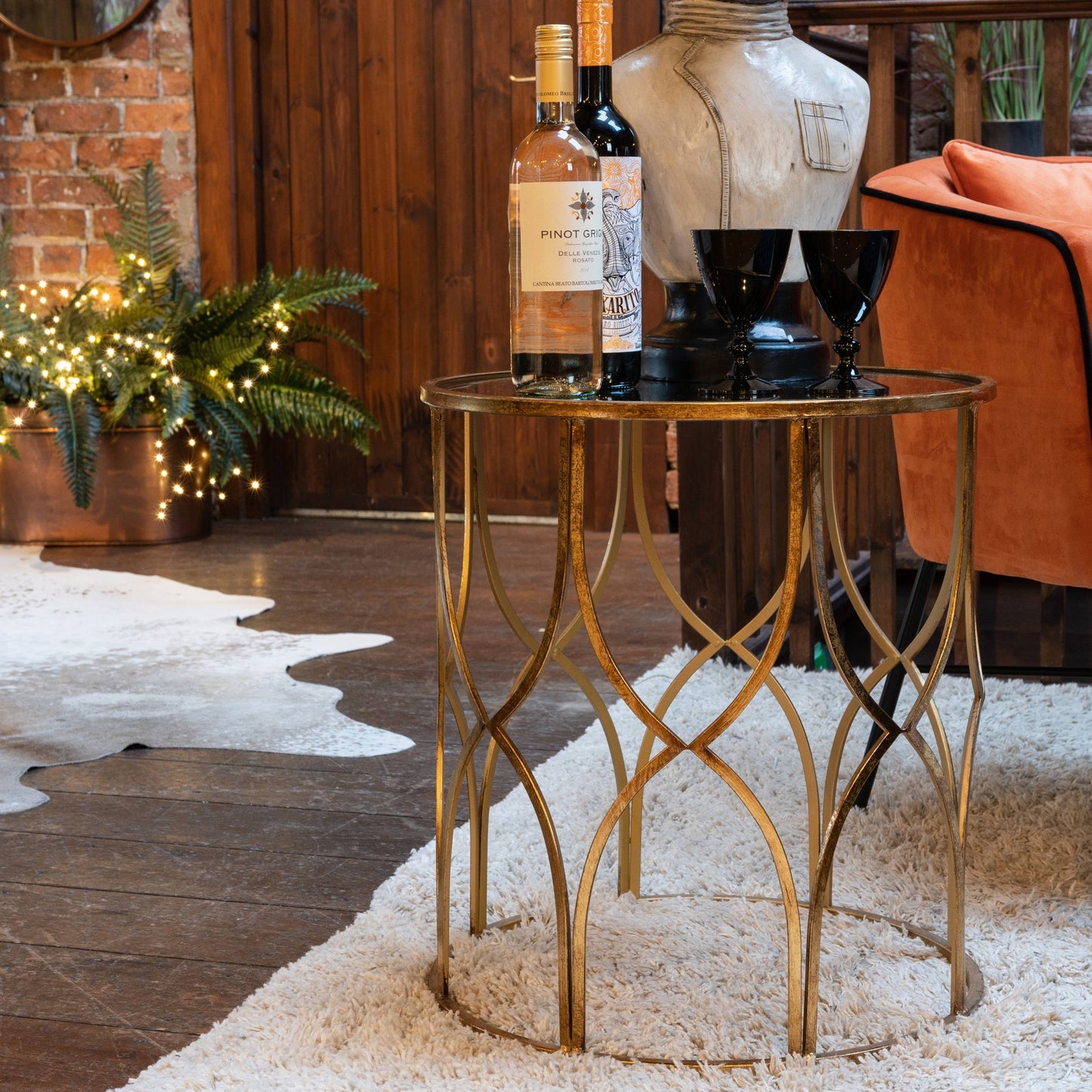 Set Of Two Lattice Detail Gold Side Tables - HomenestUK