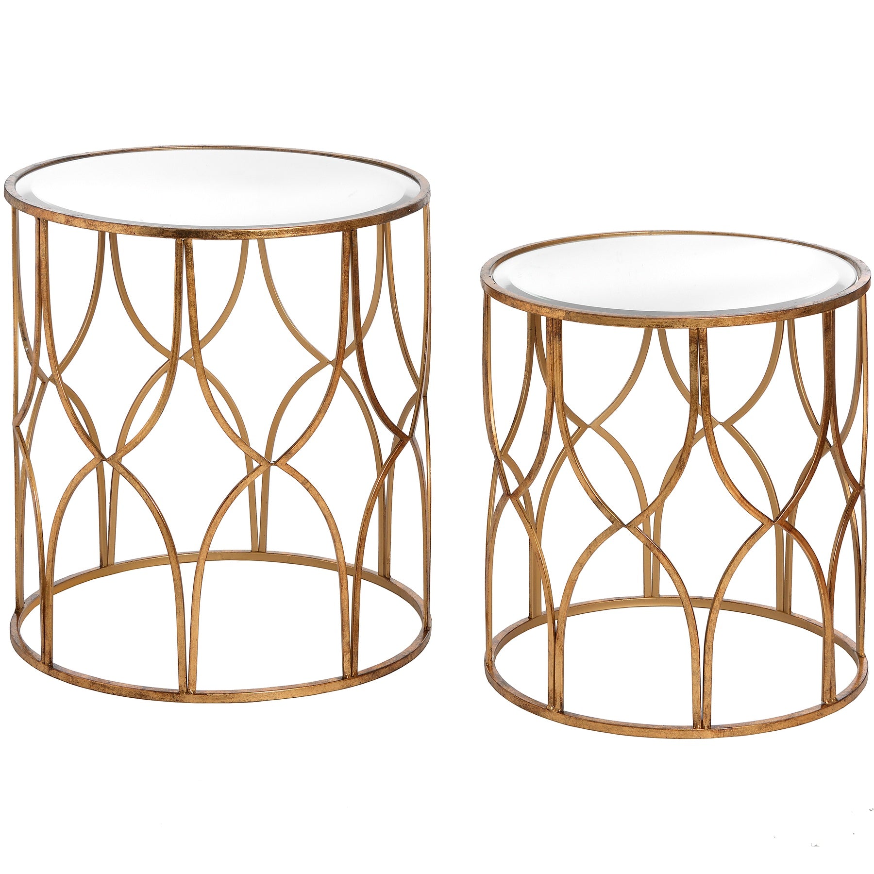 Set Of Two Lattice Detail Gold Side Tables - HomenestUK