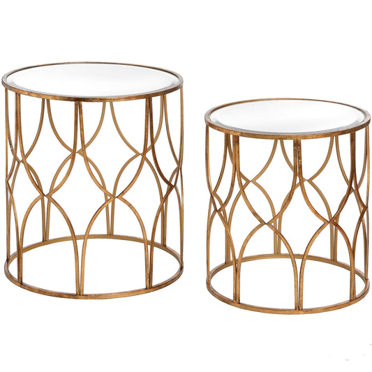 Set Of Two Lattice Detail Gold Side Tables - HomenestUK