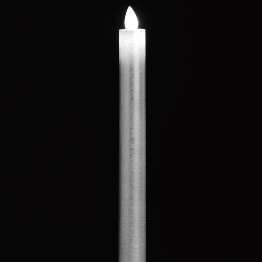Pair Of Silver Luxe Flickering Flame LED Wax Dinner Candles - HomenestUK