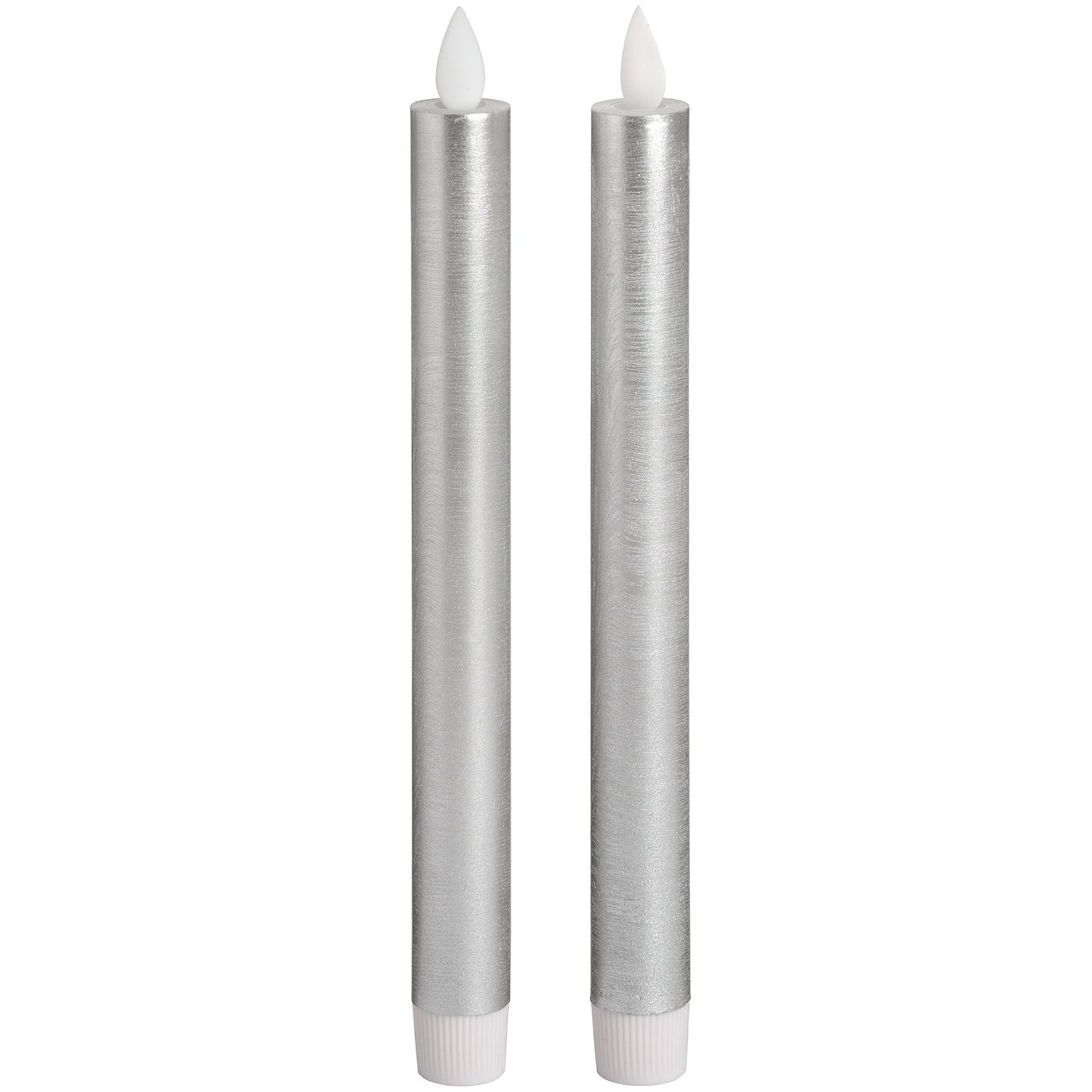 Pair Of Silver Luxe Flickering Flame LED Wax Dinner Candles - HomenestUK