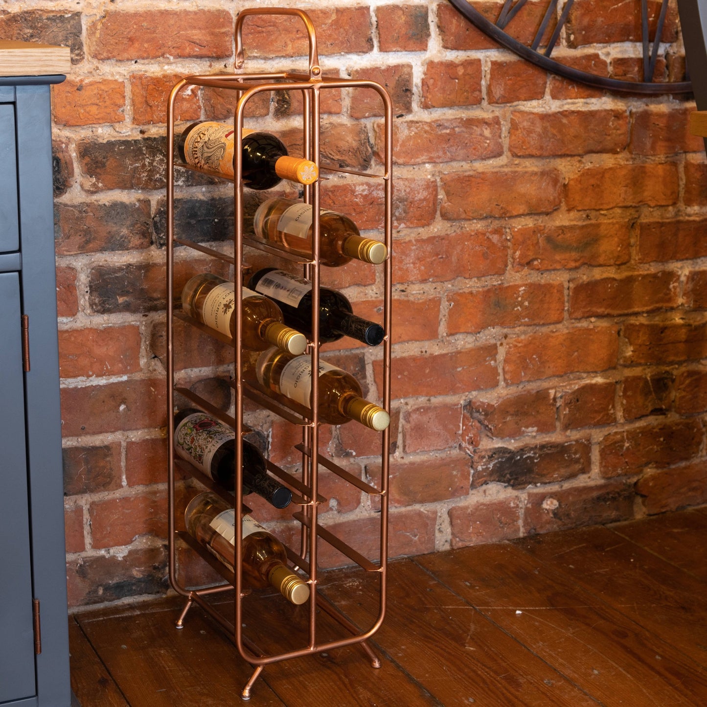 Industrial Inspired Copper Finished 12 Bottle Wine Holder - HomenestUK
