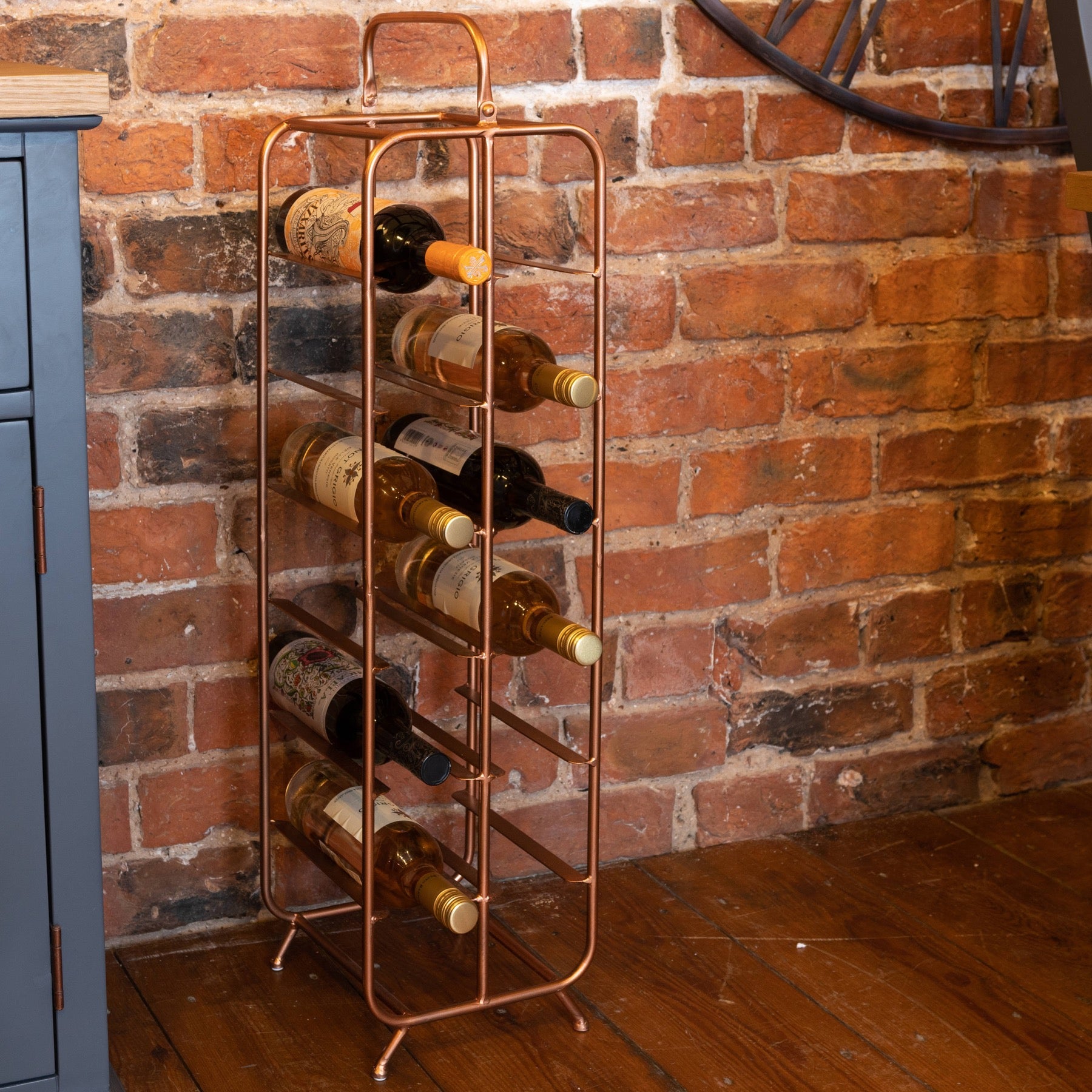 Industrial Inspired Copper Finished 12 Bottle Wine Holder - HomenestUK