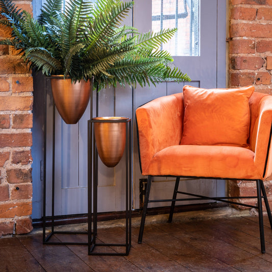 Copper Bullet Planter On Black Frame - HomenestUK