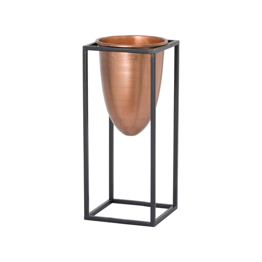 Copper Bullet Planter On Black Frame - HomenestUK