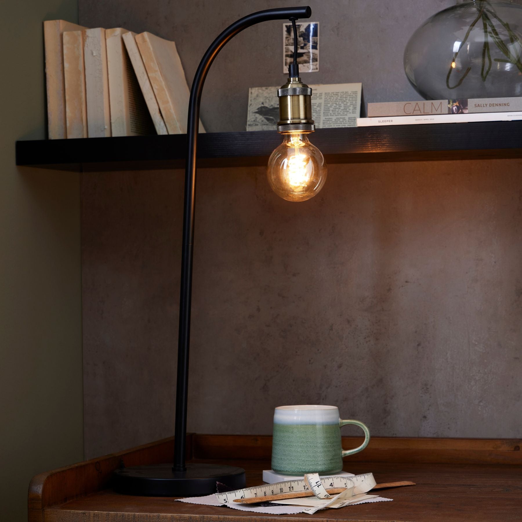 Industrial Black And Brass Desk Lamp Inc Bulb - HomenestUK