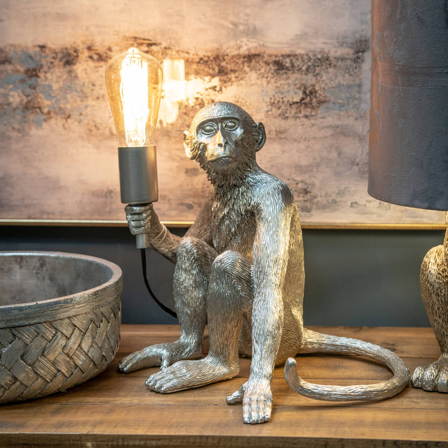 Ringo The Monkey Silver Table Lamp - HomenestUK
