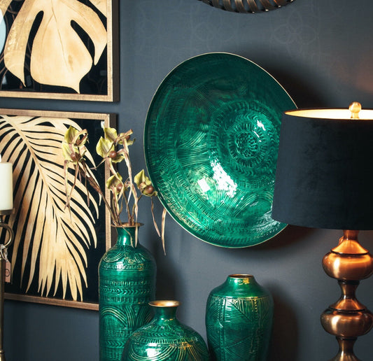 Aztec Collection Brass Embossed Ceramic Large Bowl - HomenestUK