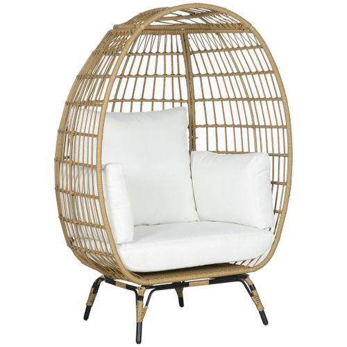 Round PE Rattan Outdoor Egg Chair w/ Padded Cushions - HomenestUK