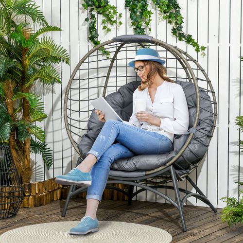 Rattan Egg Chair Wicker Basket Chair with Cushion and Bottle Holder Bag - HomenestUK